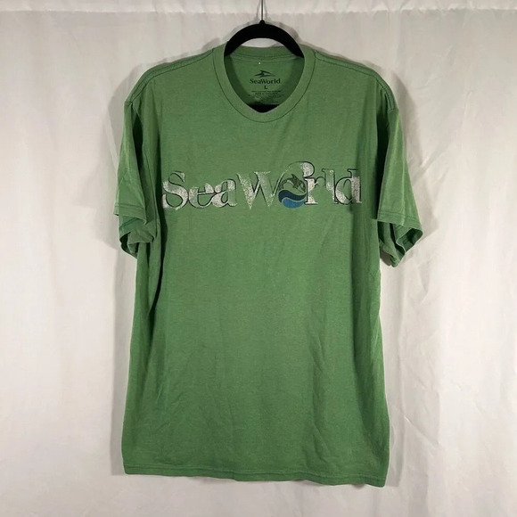 Sea World Shirt Unisex Large Green Short Sleeve Crew Neck Graphic Print Cotton - Picture 1 of 9